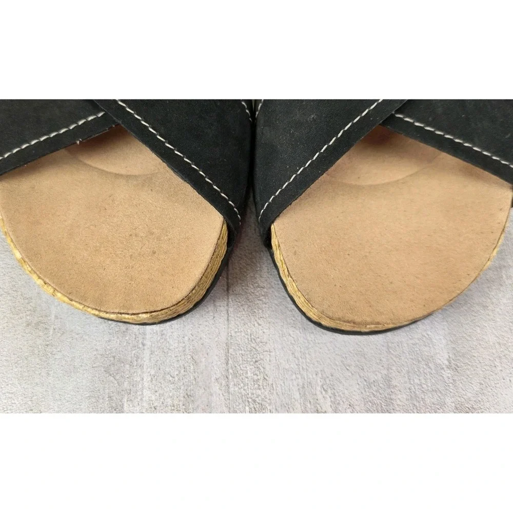 Clarks Reileigh May Black Nubuck Leather‎ Adjustable Slides Sandals Women's 9M